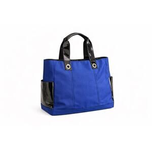 Lancôme Blue Tote Bag Patent Handle Trim Medium Cosmetic Travel Bag